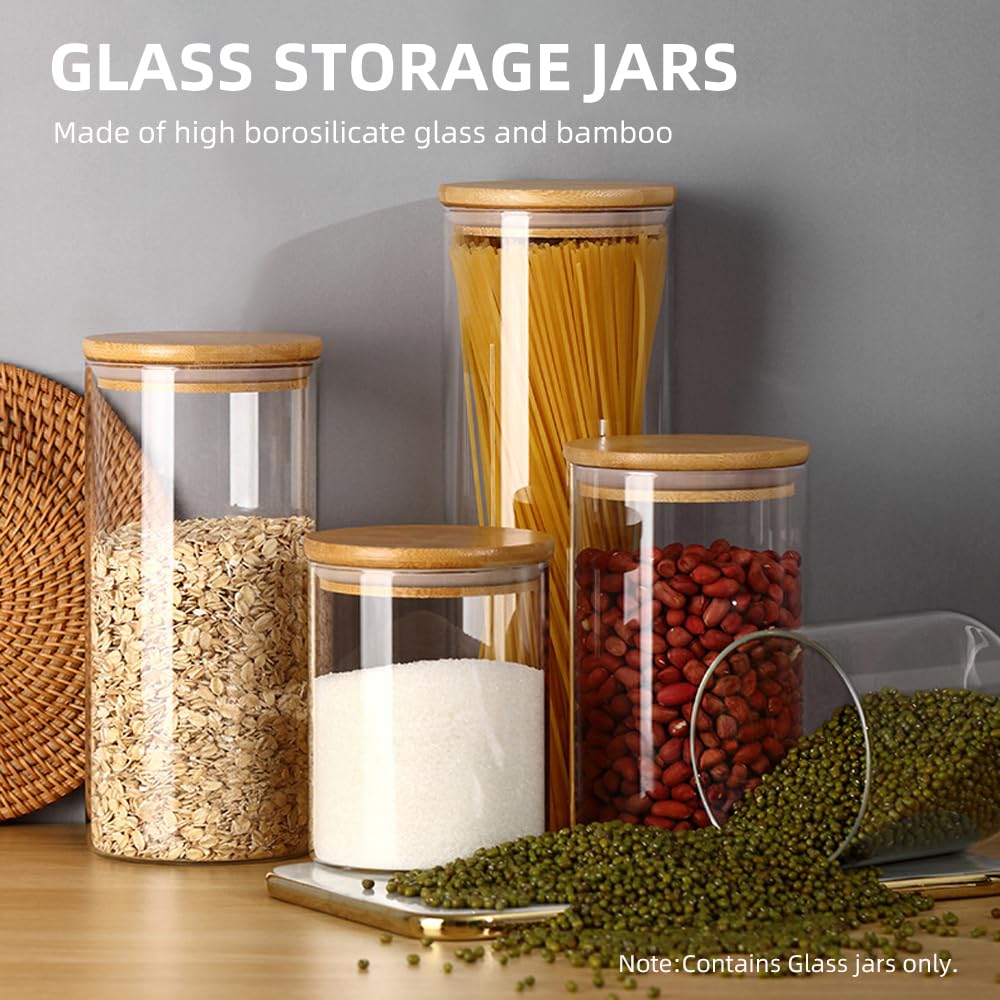 Kavolet 5 Stück Vorratsgläser aus Glas,Vorratsgläser mit Deckel,Vorratsdosen Set mit 24 Etiketten und Markierungsstift,Aufbewahrungsgläser,stapelbar für Süßigkeiten Reis Zucker Mehl Nüsse Gewürzgläser