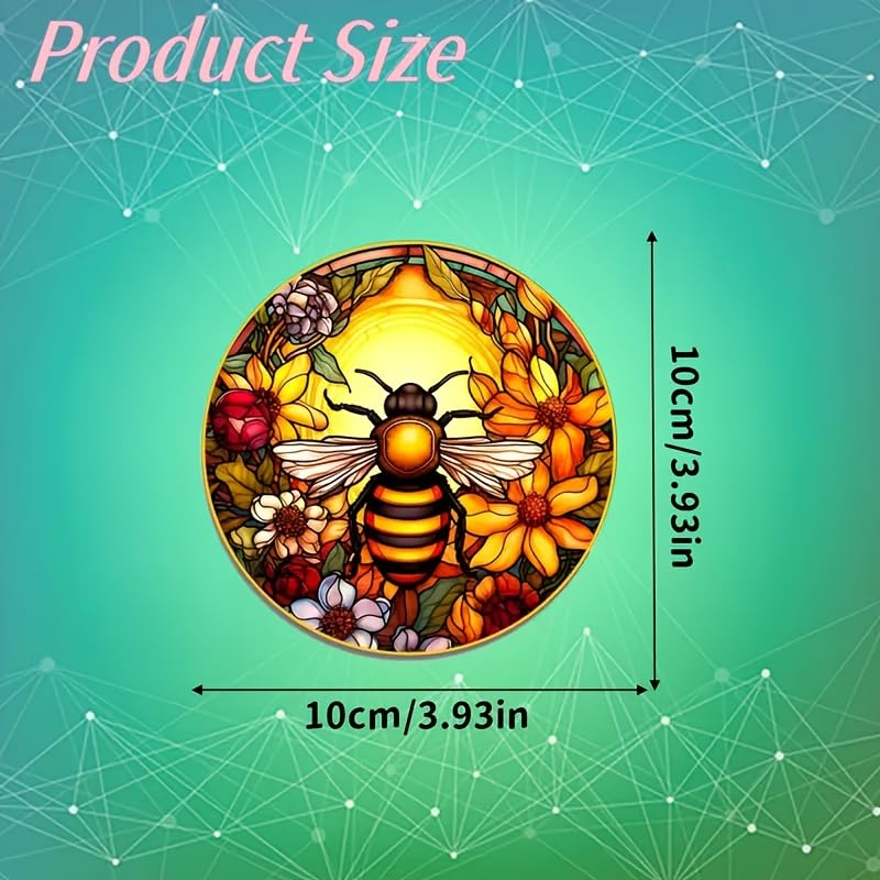 Image of 6pcs Artistic Bee and Floral Wooden Coasters - Painted Glass Effect, 3.93x3.93 Inches - Perfect for Coffee Cups, Home Decor, and Unique Housewarming Gifts, Bee Decor