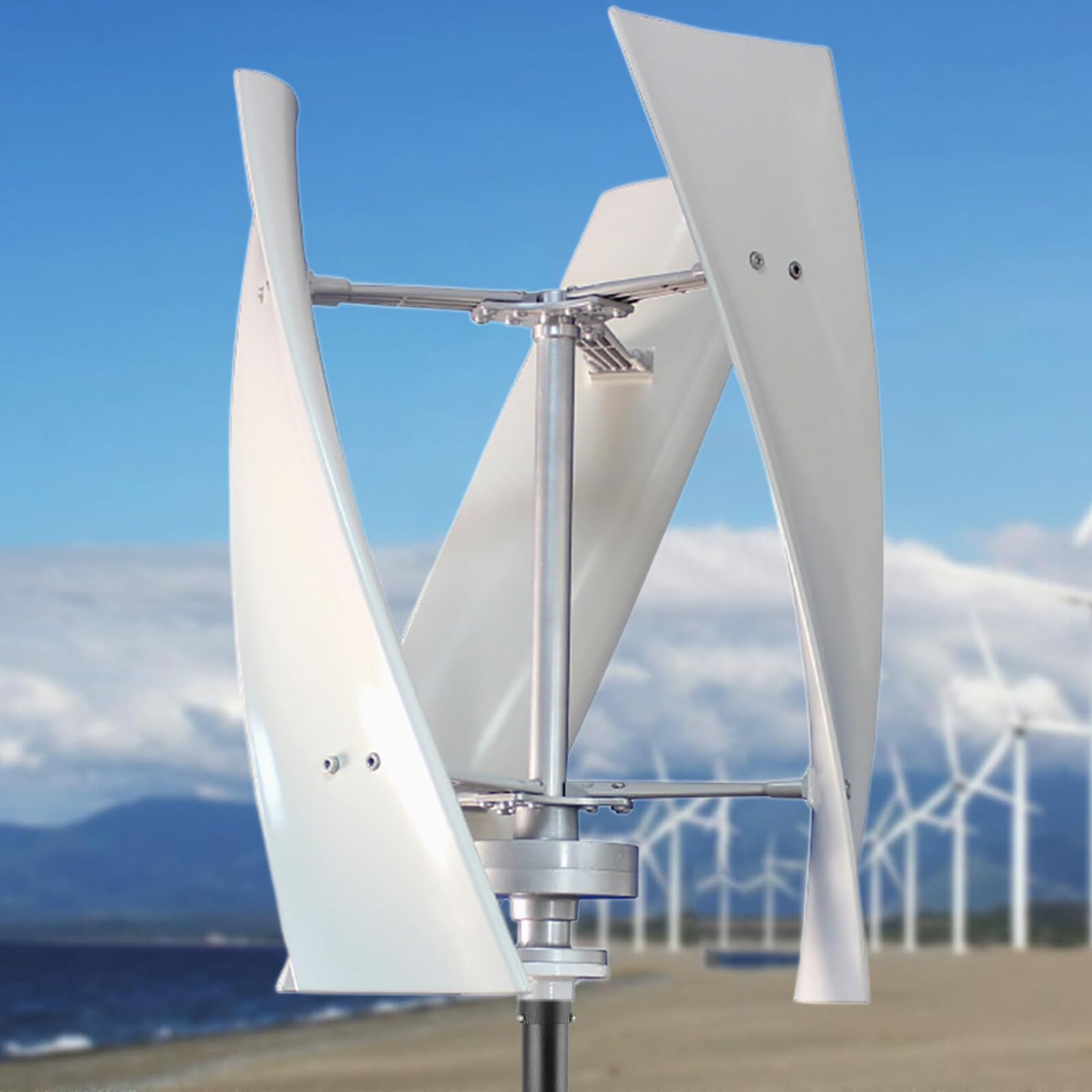Turbina Eólica de 600 W Generador de Eje Vertical de Viento de 3 Palas Equipo Productor de Electricidad para Barcos Terrazas Cabinas o Casas Móviles Carga(Blanco),24V