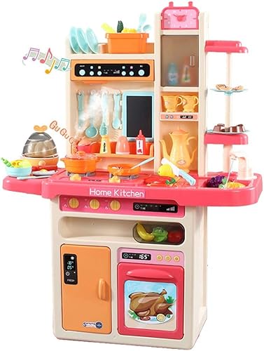 Juego de cocina para niños pequeños, 65 piezas de juego de cocina de simulación con estufas, sartén, horno, refrigerador, juguetes de comida para