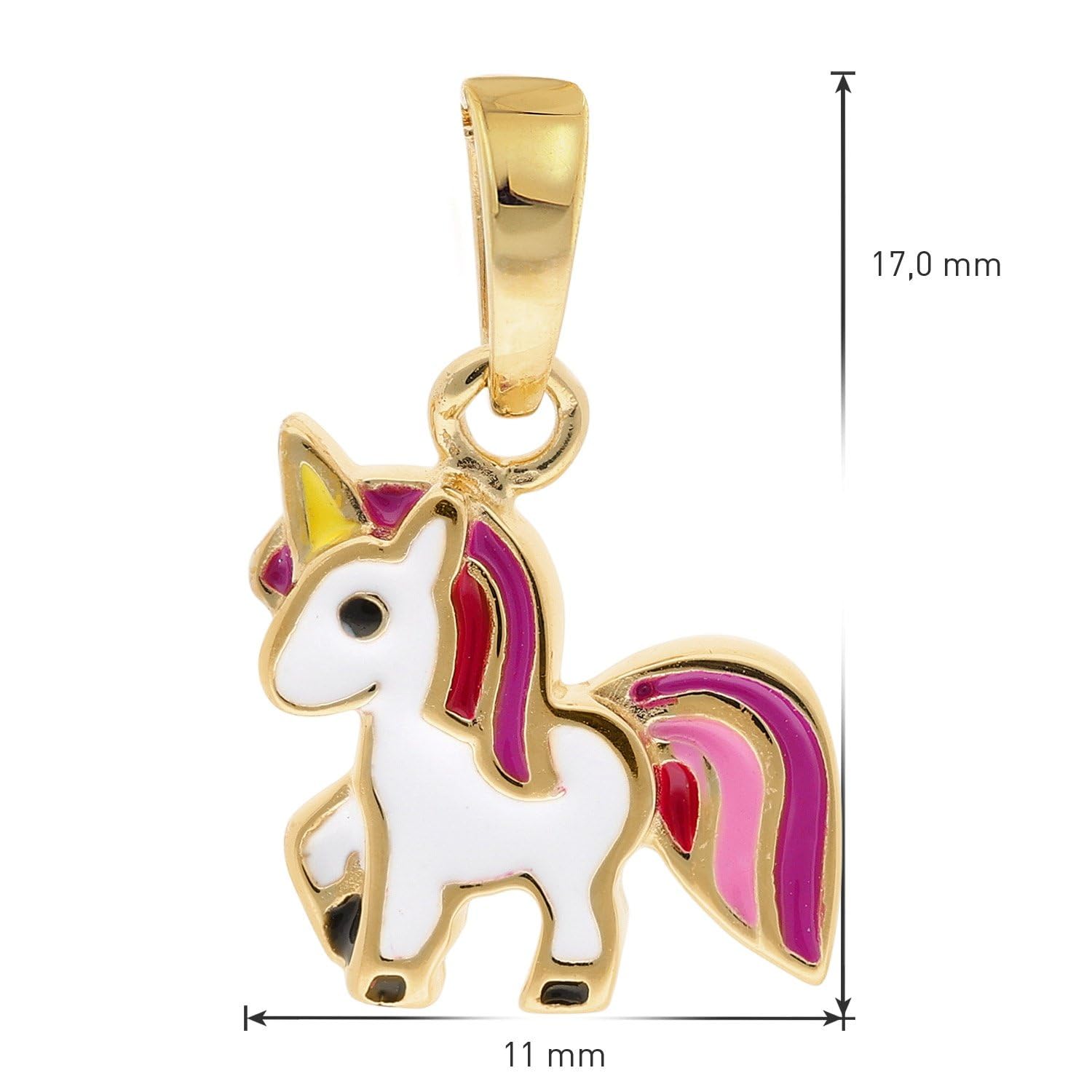 trendor Kinder-Anhänger Gold 333 Einhorn mit goldplattierter Silberkette | liebevolles Schmuckstück für Mädchen, zauberhafte Geschenkidee