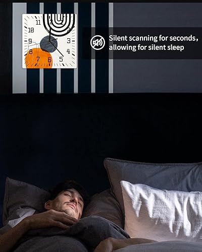 Miniatura 6 de Reloj de pared de madera bohemio de siglo medio, silencioso, sin tictac, moderno arte abstracto geométrico cuadrado, funciona con pilas, reloj