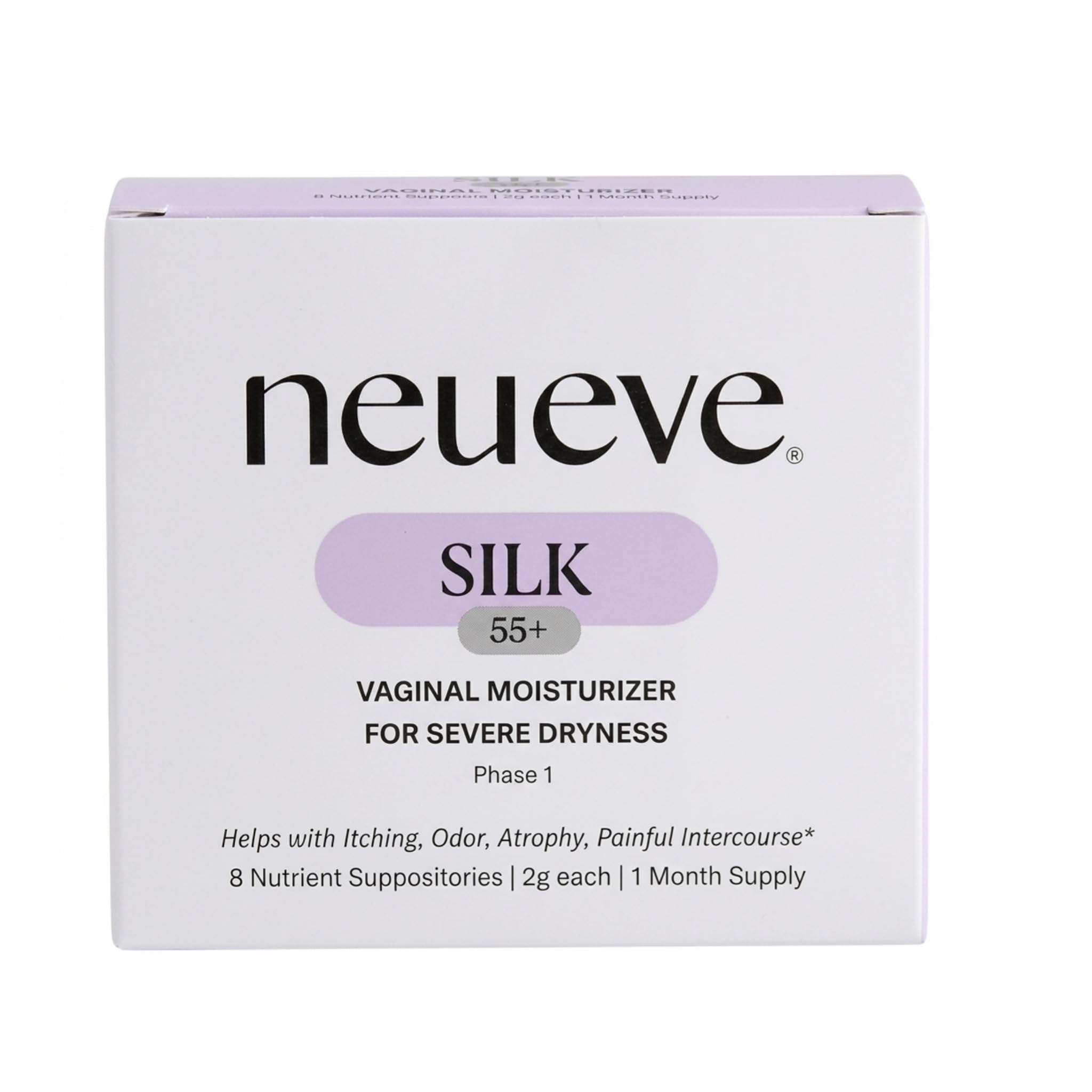 NeuEve Silk Long-lasting Vaginal Moisturizer- Provides Soothing Moisture for Dryness & Discomfort All-Natural Ingredients, Phase 1 | 8 Count | 1-Month Supply