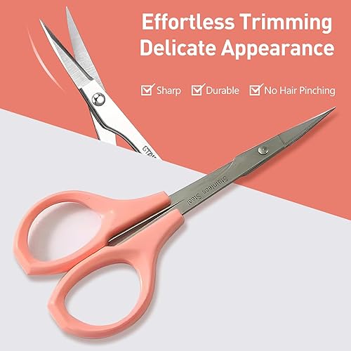 Miniatura 3 de Paquete de 2 tijeras de precisión curvadas compactas, tijeras pequeñas para cejas de belleza, acero inoxidable, color rosa