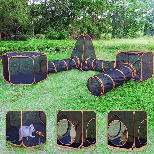 Homegroove Outdoor Cat Enclosures for Indoor Cats 6-in-1 Portable Cat Playhouse (Outdoor Cat Tent and Circle Cat Tunnel) for Cats and Small Animals Indoor Playpen with Carry Bag