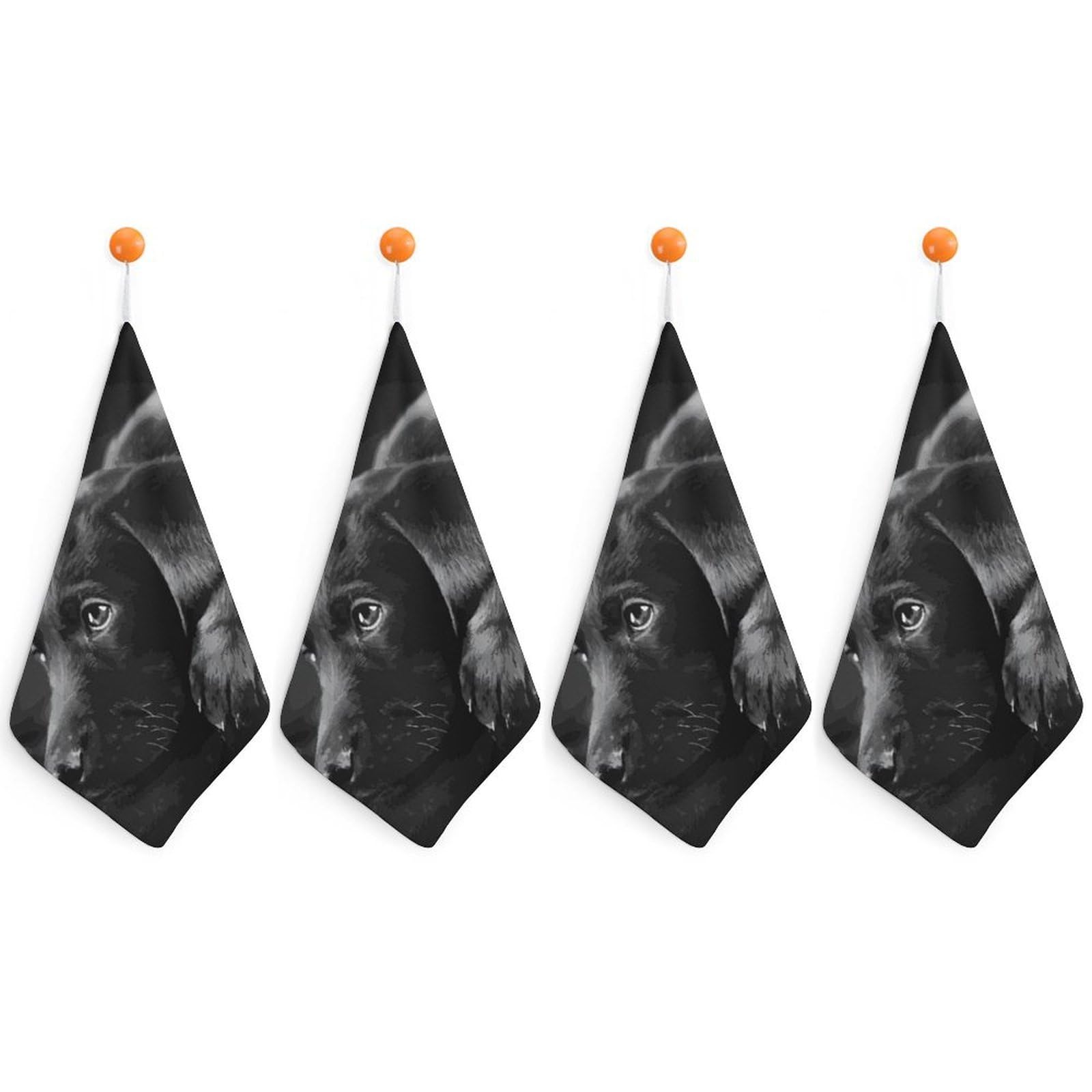 LEDFCVSU 4 Piece Hanging Hand Towels, Black Labrador Puppy Art Small Dry Hand Towel for Kitchen Bathroom