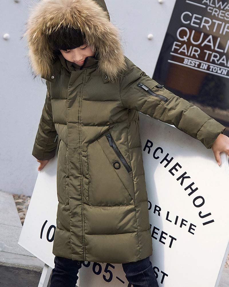 Niños Color sólido Chaqueta larga de plumón Abrigo acolchado cálido Chaqueta invierno Parka Casual Chaqueta de nieve con capucha de piel sintética