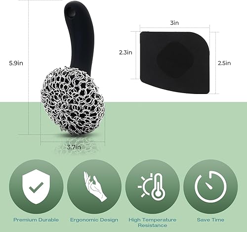 Miniatura 4 de Limpiador de hierro fundido con mango largo  Limpiador de hierro fundido 316 para limpiador de sartén de hierro fundido, kit de limpieza apto para