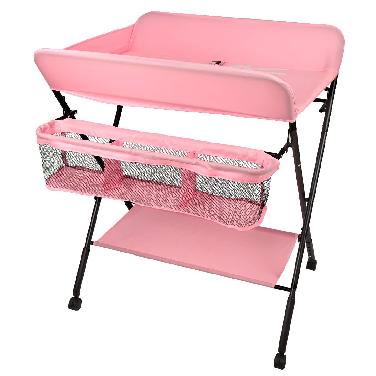 SHISHI Fasciatoio Portatile Pieghevole, Fasciatoio a Piedi per Neonati, Fasciatoio da Viaggio, Materassino Fasciatoio Impermeabile e Lavabile, Protegge la Vita (80×66×(92-98) cm, Rosa acceso-nero A)