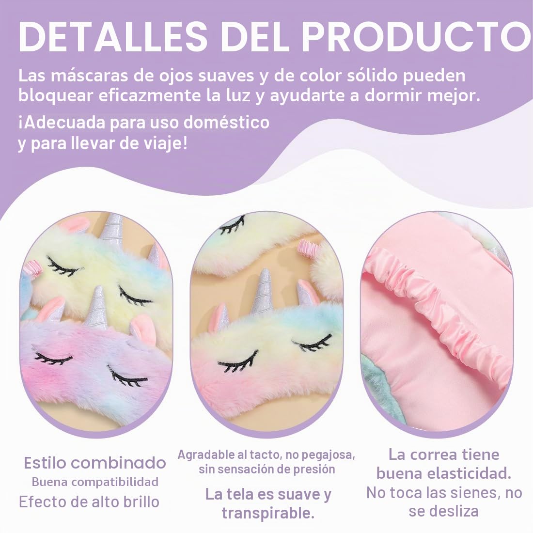 2 Piezas Antifaz para Dormir, Unicornio Máscara De Ojos De Felpa para Dormir Suave Con Los Ojos Vendados Cómoda Máscara De Piel Sintética Peluda Dormir Cubierta De Satén para Siesta Nocturna