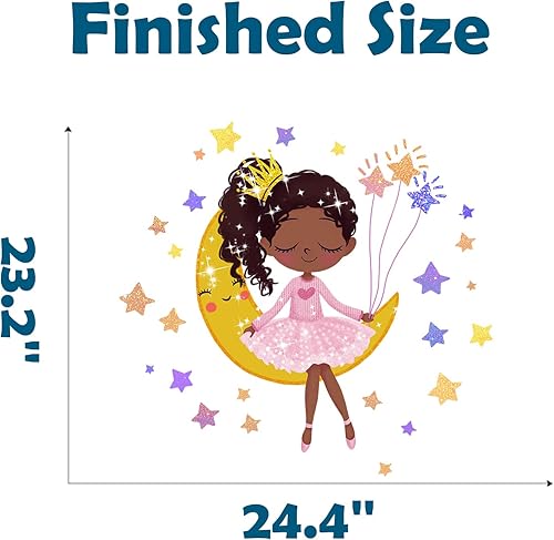 Miniatura 5 de RoyoLam Calcomanías de pared de niña negra sentada en la luna con estrellas calcomanías de pared para guardería preescolar calcomanías extraíbles