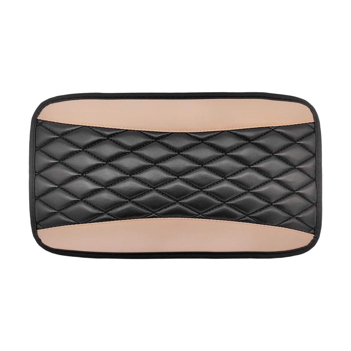 Dickno Car Center Console Cushion Pad, Universal Leather Waterproof Armrest Seat Box Cover, Comfortable Auto Armrest Cover Protector, Car Interior Decor Accessories for Most Vehicles (Black & Beige)