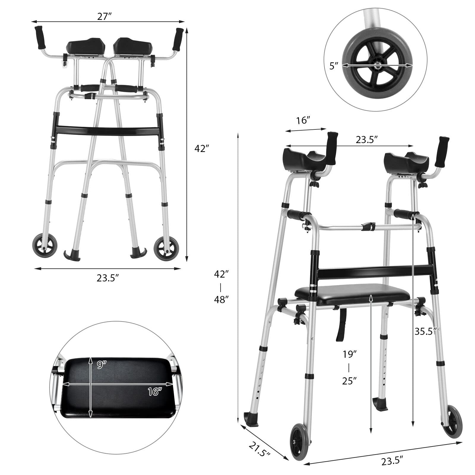Buy Goplus Folding Walker for Seniors, Lightweight Standard Walker with