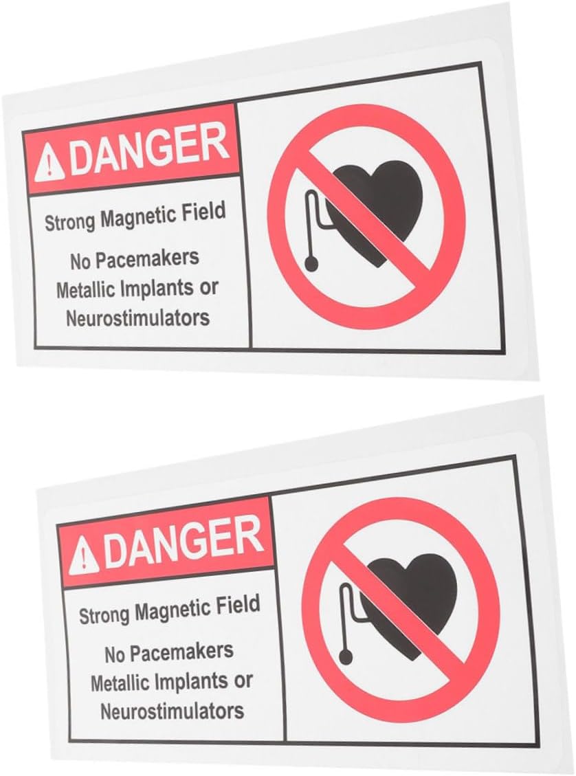 Zerodeko 2pcs Strong Magnetic Field Warning Decal Caution Sign for Users 5 x 10 Inches Safety No Adhesive Sticker