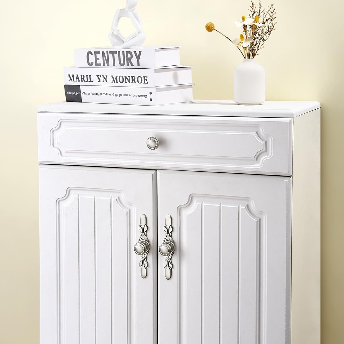 Round Drawer Pulls with Backplate - 10 Pack (1-1/5” Knob and 5-4/5” Plate), Brushed Nickel Knobs for Cabinets, Farmhouse , Decorative Knobs for Dresser, Wardrobe with Backplate