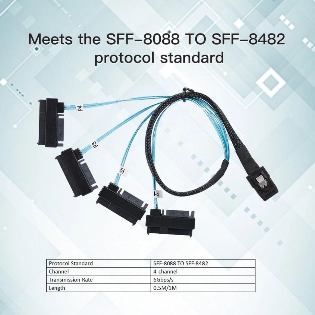 chenyang Mini SAS SFF-8087 36Pin Host 1 a 4 SAS SFF-8482 Target SAS Cable de disco SAS con cable de alimentación IDE 0.5M