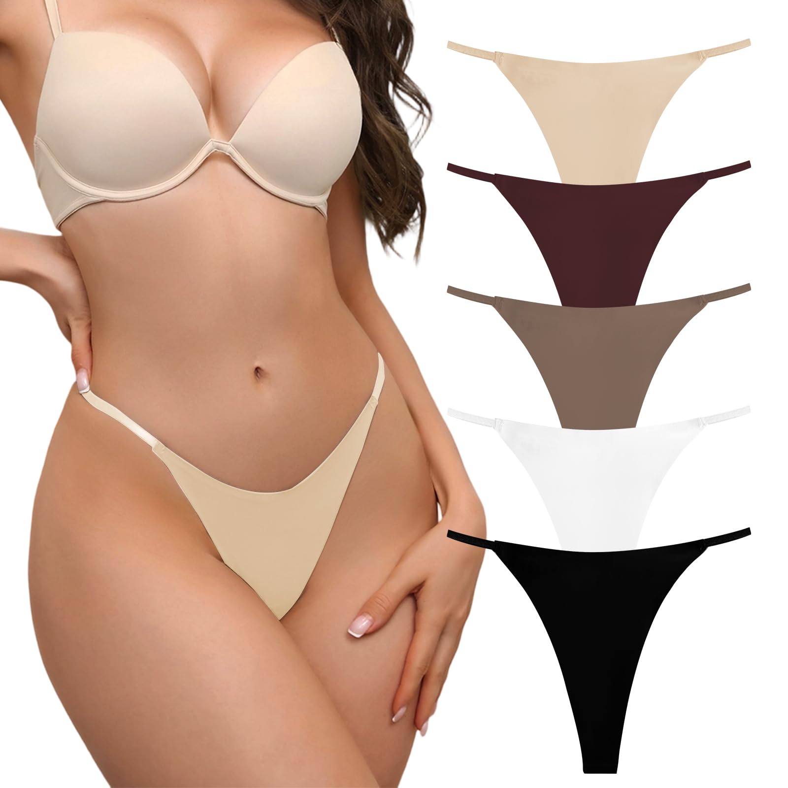 RoyalBelle Seamless G-string Thongs for Women T-back Thong No Show Underwear Stretch Comfortable Breathable Low Rise Panties