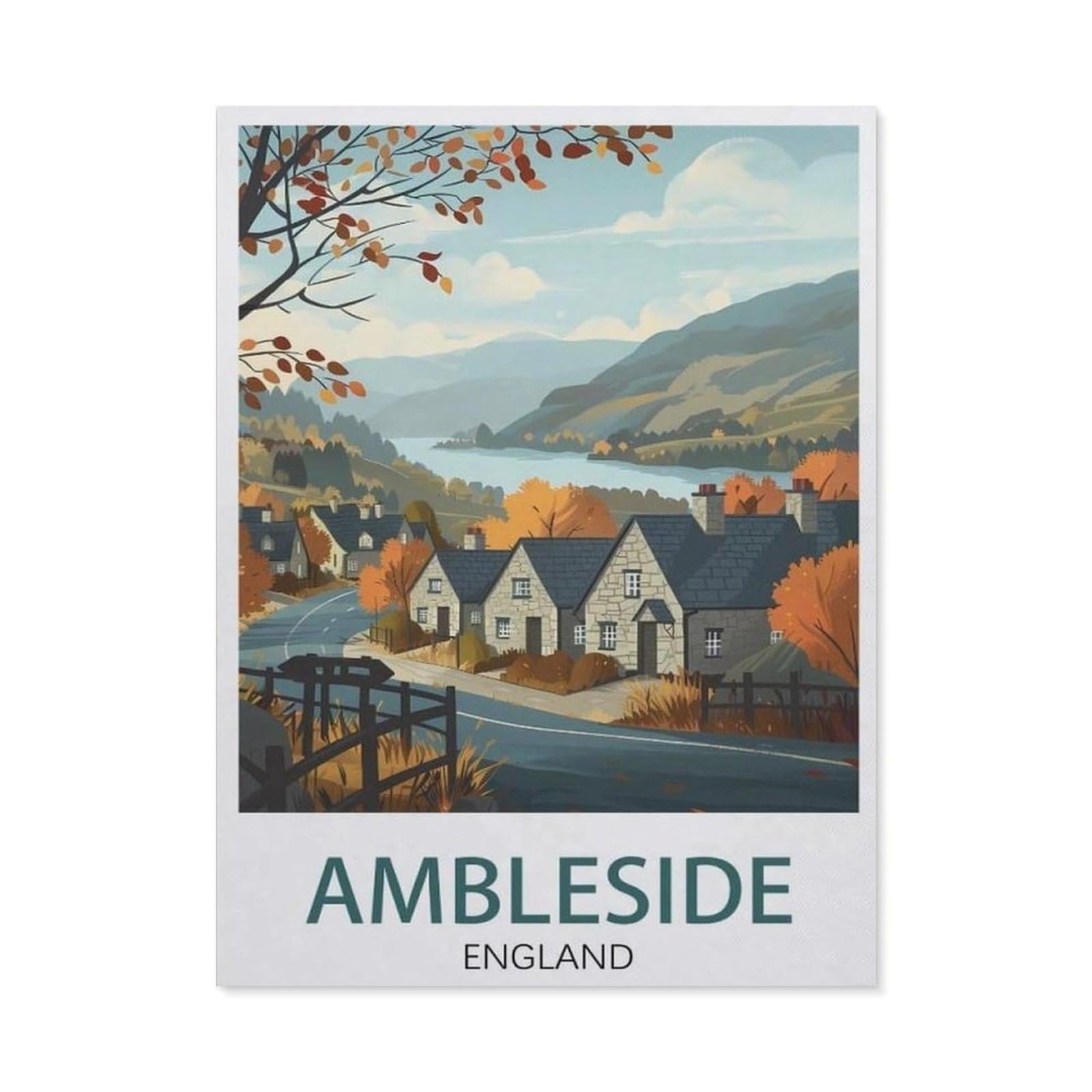 Beayodkp A23 Paint By Numbers，Ambleside England Vintage Travel Poster，Diy Paint By Numbers Kits For Adults Kids On Canvas With Brushes And Acrylic Pigment Oil Painting Kits Home Decor Gift(50X60cm-Ax60