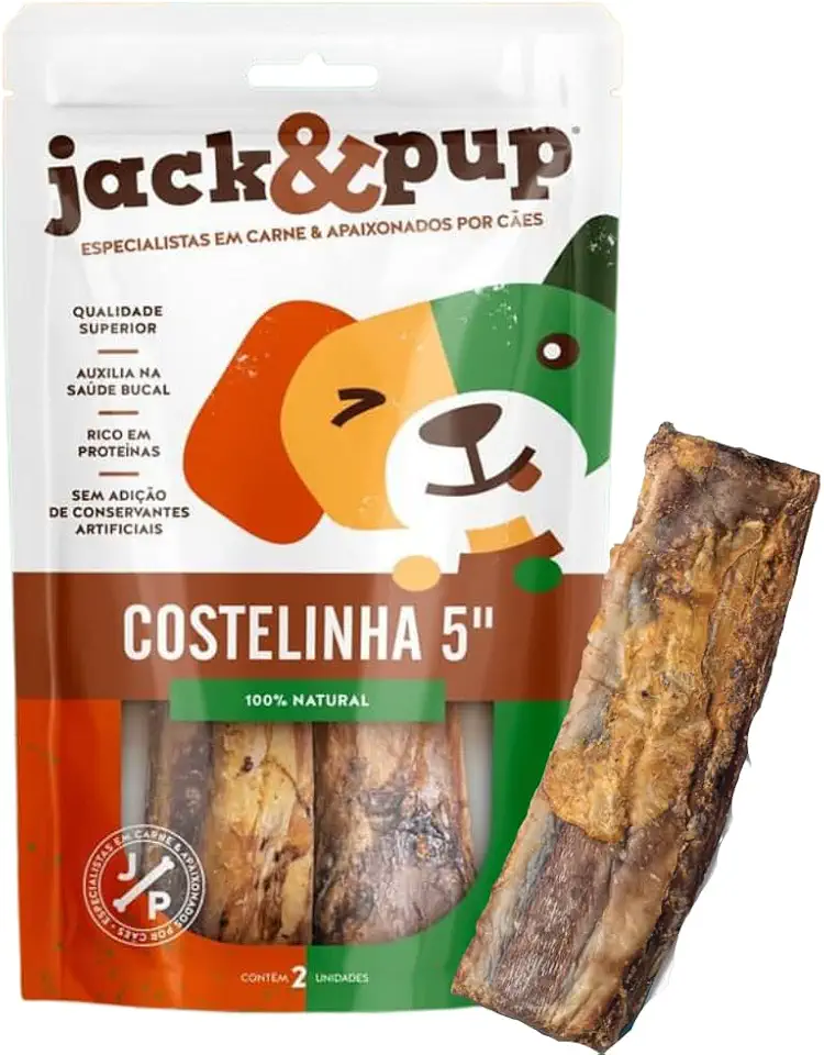Petisco Costelinha 2un Osso Petisco Natural Para Cachoro Cães Petsl Jack E Pup Costelinha de Boi Saborosa 100% 2 Un Marca Americana Jack&Pup