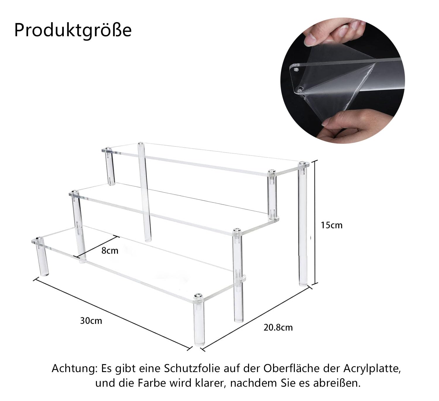 3-stufiger Acryl Display-Ständer – 30x21x14,5 Cm, Transparent, Für Funko Pop, Parfum, Cupcakes & Deko