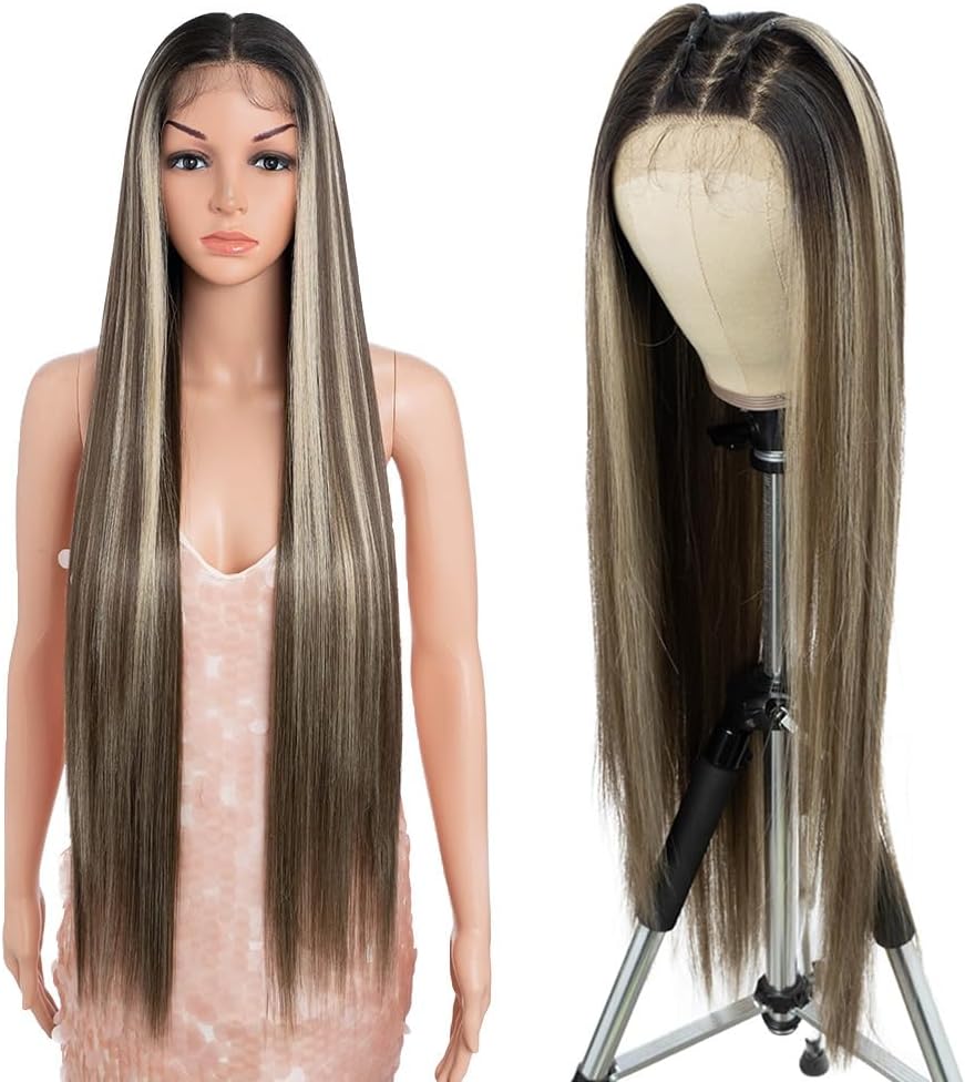 Style Icon Wig 38 Inches Lace Front Wig Human Hair Quality Super Long Straight Wigs for Women Synthetic Hair Replacement HD Lace 150% Density (13? Lace 38 Inch, NTSN4/UN8/12R)