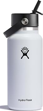 Hydro Flask Water Bottle - Insulated Stainless Steel - Wide Mouth Flex Straw Lid, Non Spill, Leakproof and Refillable in 32 Oz White