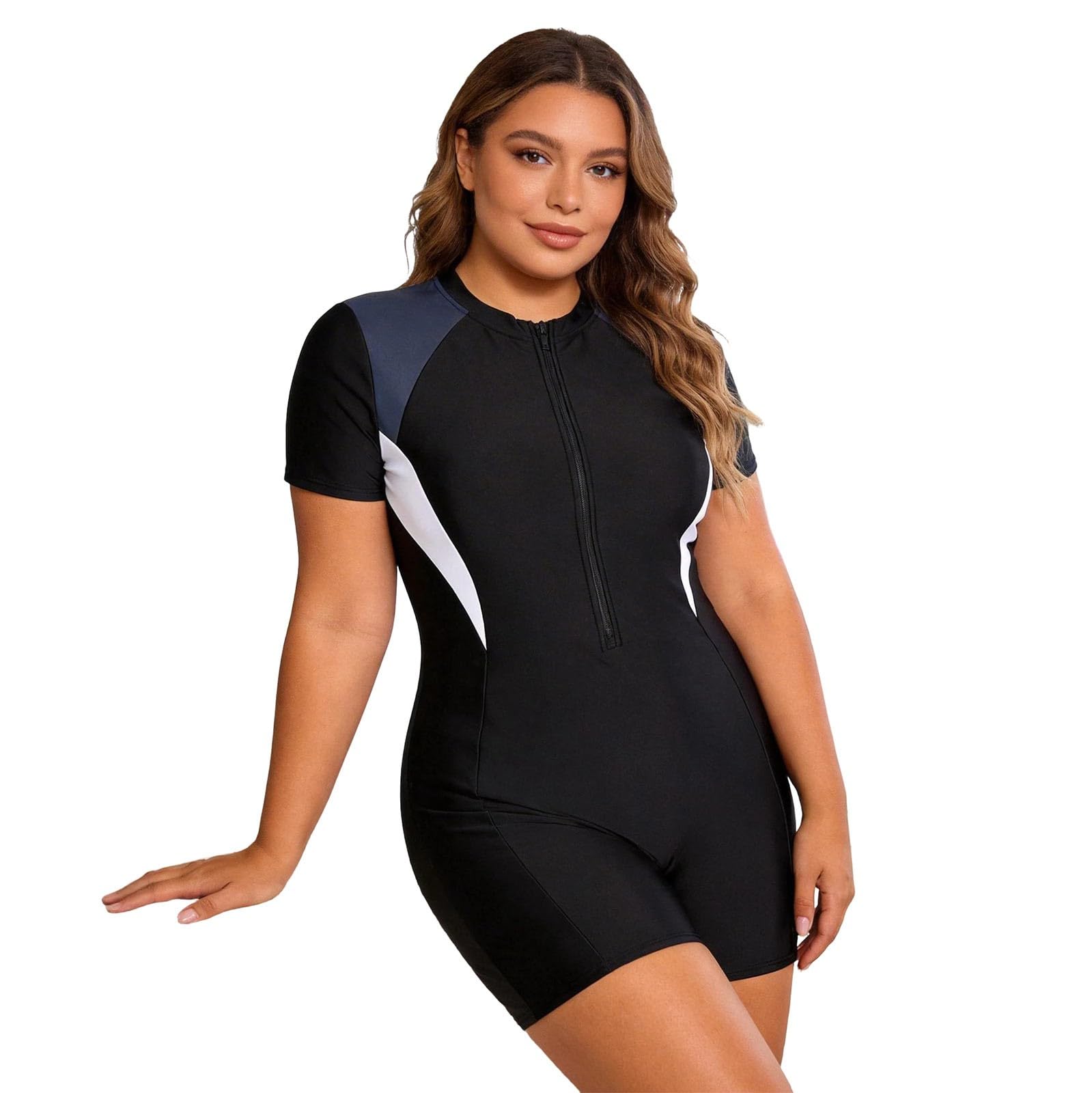Traje baño Tiro Alto Cremallera Cobertura Total Talla Grande Mujer Deporte