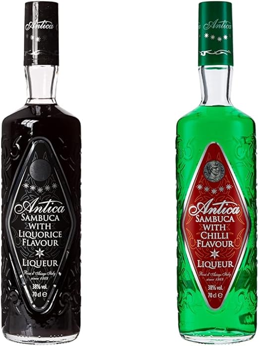 Antica Sambuca Black Liquorice Sambuca, 70cl & Antica Green Chilli Sambuca, 70 cl Amazon.co.uk