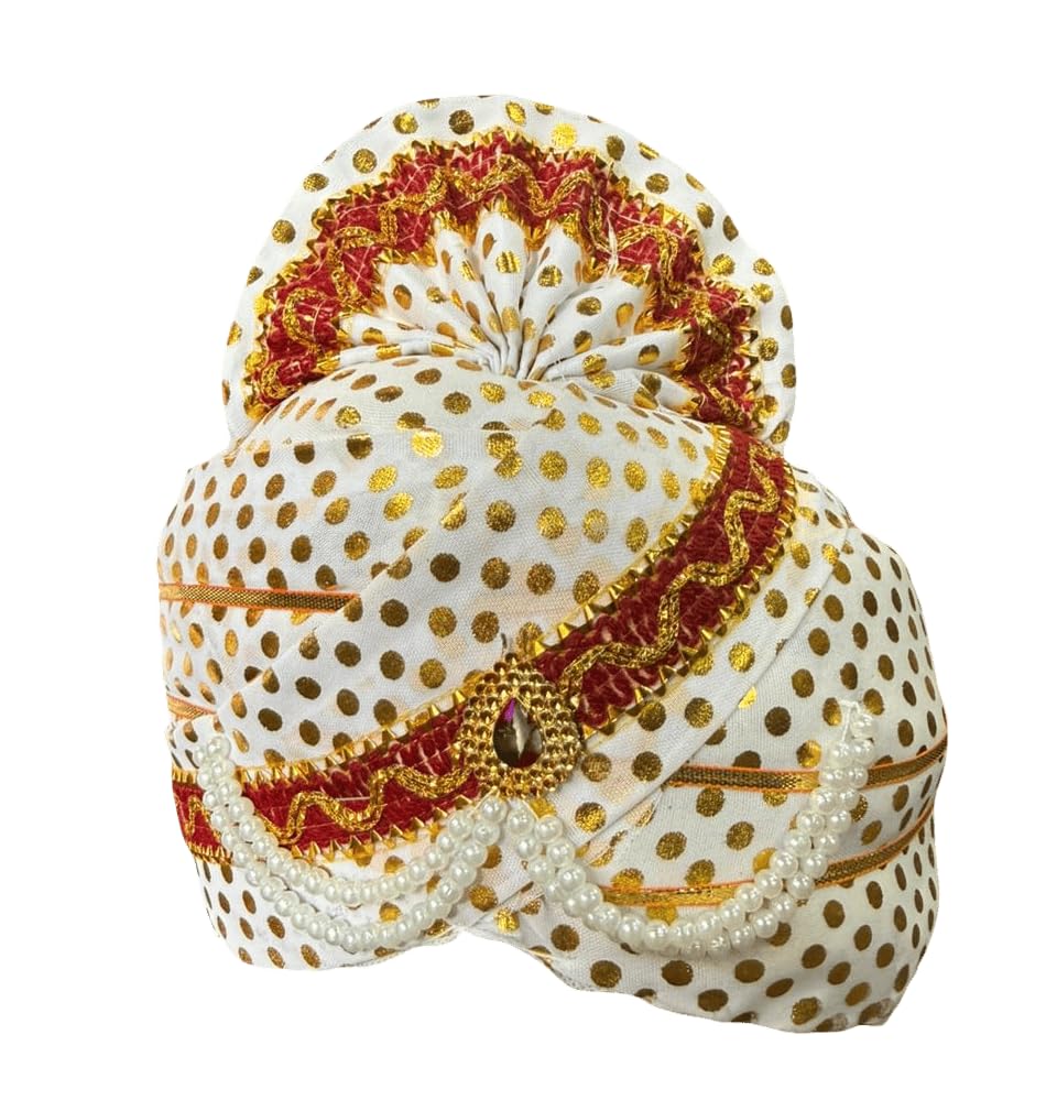 evasavamba Peta | Wedding Turban for Men | Dulha Pagdi/Groom Safa Pagri | Off-White Golden Color | Traditional Peta for Marriage, Functions & Honouring | Standard Size - 1 Pc-picture-40