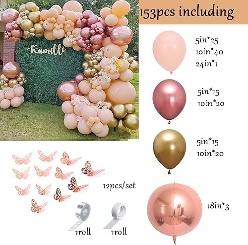 Miniatura 2 de Saitec Kit de arco de guirnalda de globos de color naranja macarrón de mariposa, globos cromados metálicos con globos 4D y globos de látex de