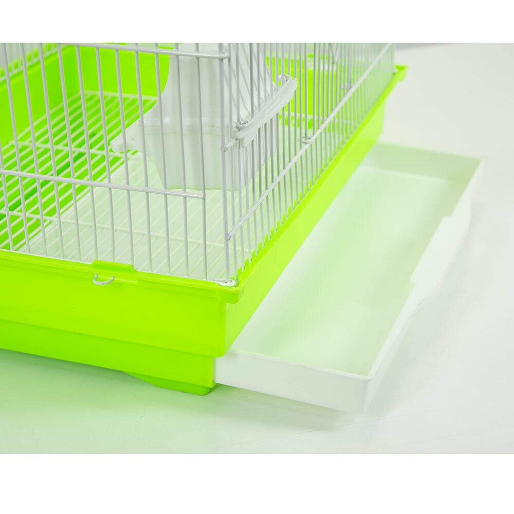 Pet's Solution - Gabbia per Uccelli come Canarini, Cocorite e Bengalini, Spaziosa e Robusta, con Fondo Estraibile, 2 Mangiatoie, 2 Posatoi in Legno e 1 Altalena Divertente e Colorata - Verde