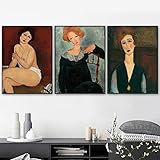 Mujer, pintura abstracta a tinta, arte de pared retro, impresión en lienzo, pósteres y láminas nórdicas para pared de habitación (60x90cm - 3 piezas)