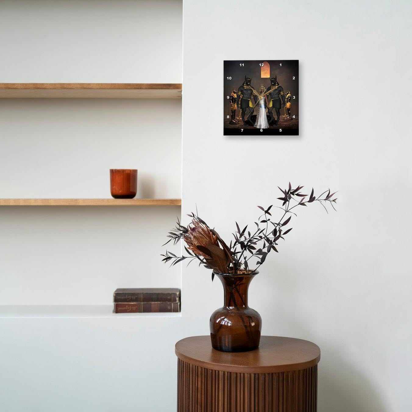 3dRose Wall Clock Silent - 15 inch - Anubis with Egyptian Women - Köhnen Design - Sign Symbol