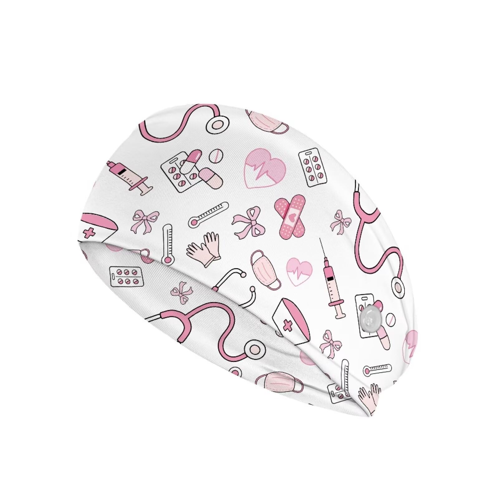 Ribbons Headband with Buttons for Face Mask, Pink Hearts Wide Hair Bands for Women Lightweight Workout Sweatband for Nurses Doctors Face Cover Holder Stylish Headwear
