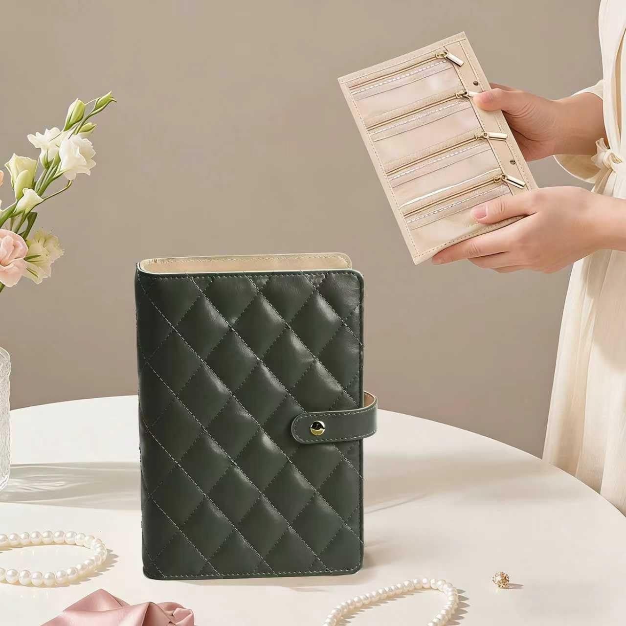 BOOVO Travel Jewelry Organizer Book, Jewelry Storage Case with Clear Zipper Velvet Pouches, Medium Sized Portable Jewelry Organizer Bag for Necklaces, Rings, Earrings, Bracelets (Black)