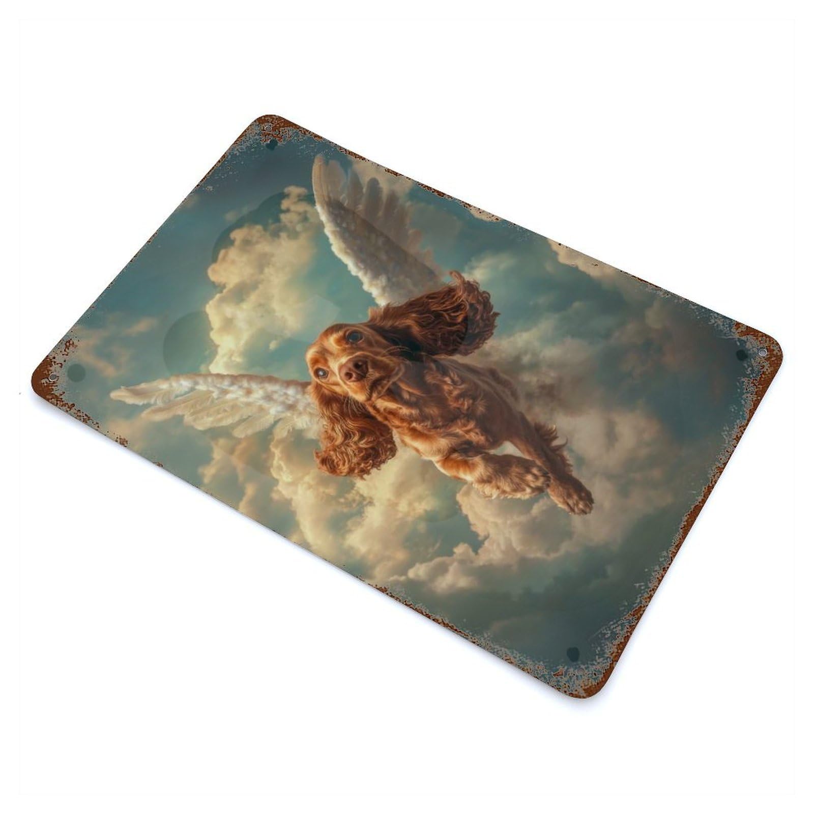 Cocker Spaniel with Angel Wings Heavenly Dog Tribute Vintage Wall Sign 11.8"x7.9", Rust Effect Metal Decor for Farmhouse, Kitchen And Entryway Decor