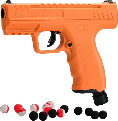 Beeman Protect BP50 - Lanzador de proyectiles calibre .50, pistola de aire con 8 bolas de pimienta y 8 bolas de acero, color naranja