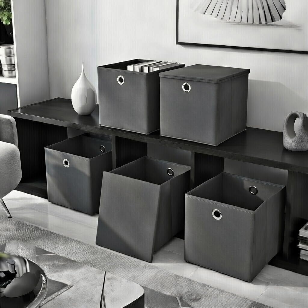 Stick&Shine 4x Aufbewahrungs Korb Dunkelgrau Faltbox 33 x 33 x 33 cm Regalkorb faltbar mit Deckel
