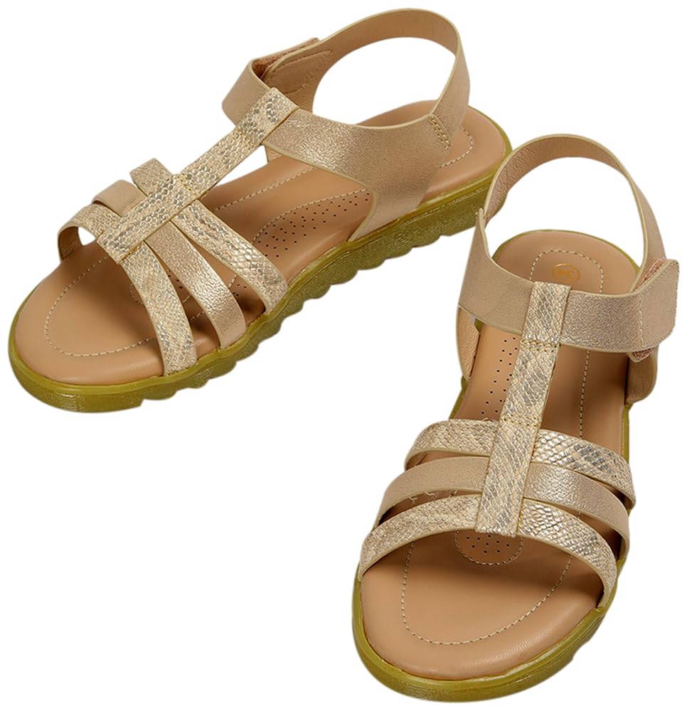 Girls Croc Embossed Ankle Strap Sandals, Gold,35 (B0DCNWKF2G) Amazon Price History, Amazon Price Tracker