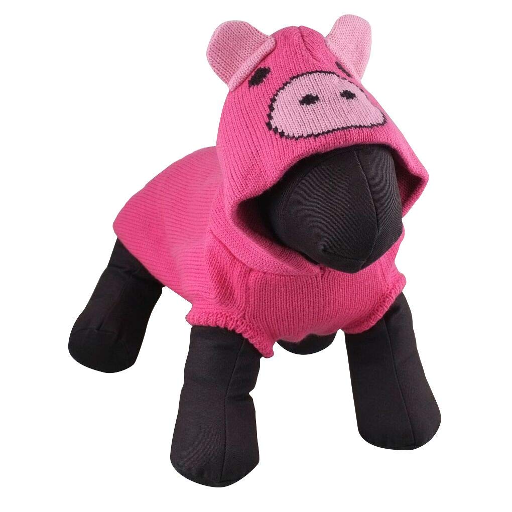 The Worthy Dog Rudy Reindeer Double Knit Hoodie Sweater with Button Hole Cute, Soft, Comfortable, Warm, Cold Winter Clothes Fits Medium Dogs - Pink