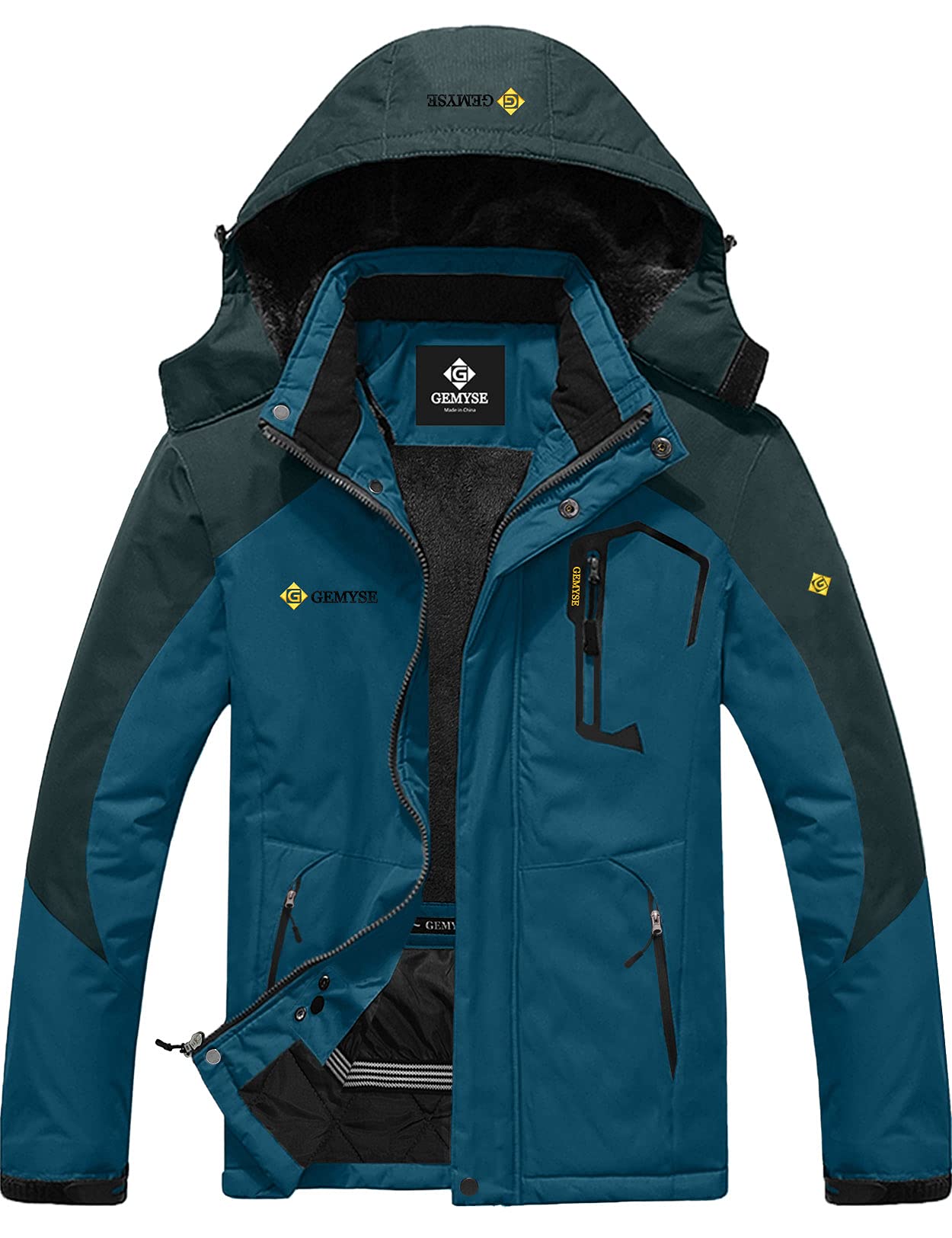 GEMYSE Uomo Giacca da Sci impermeabile montagna Giacche Pile invernale antivento Cappotto con Cappuccio