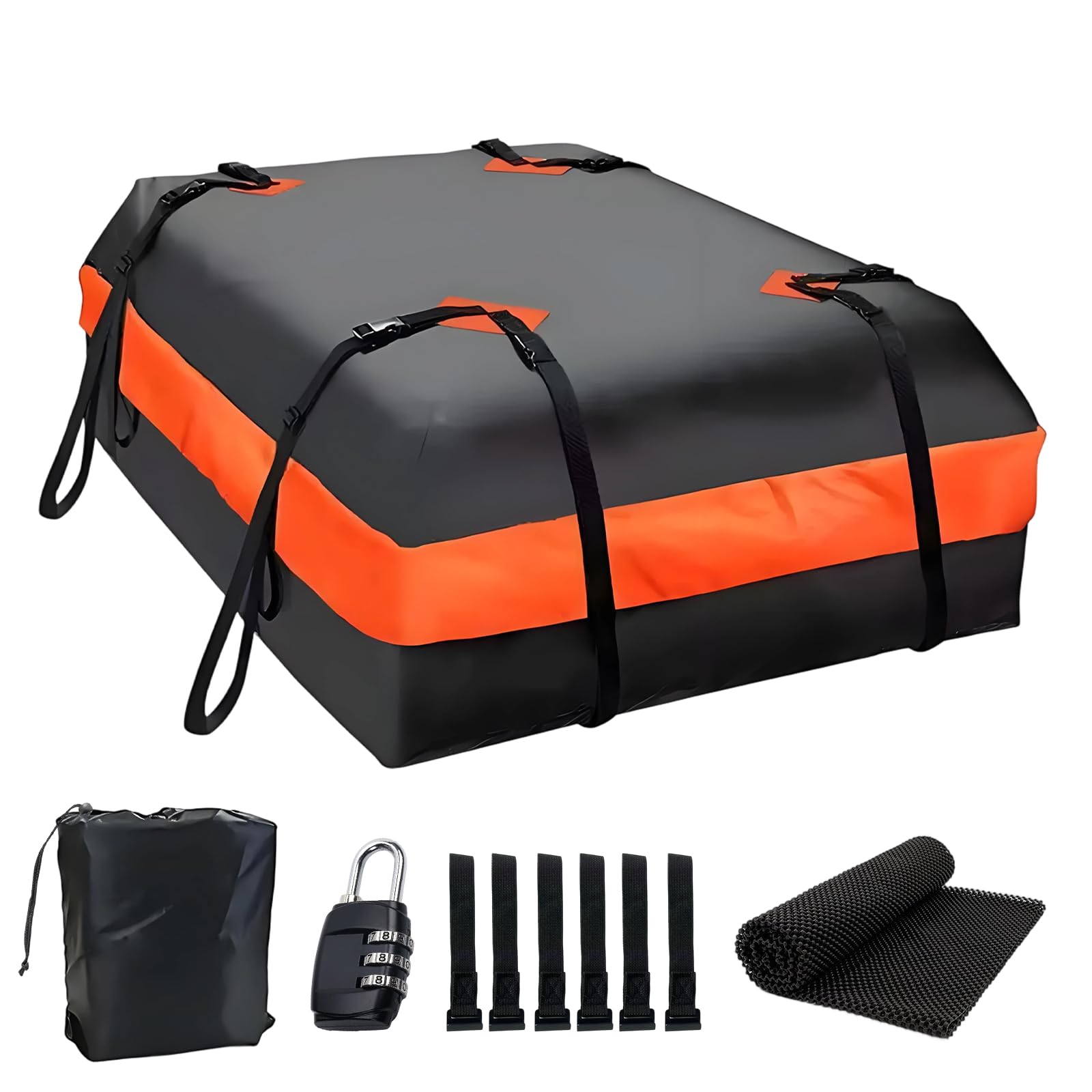 Torba na bagażnik dachowy 425L, wodoszczelna, nylon 420D, 112×87×44 cm, z 6 pasami, matą antypoślizgową, osłoną przeciwdeszczową i zabezpieczeniem przed kradzieżą, składana, do samochodu, SUV-a i