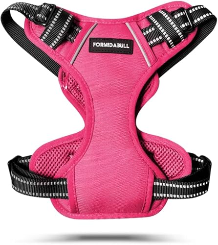 Miniatura 3 de Arnés reflectante resistente, sin estrangulamiento, ajustable, diseñado para perros de pecho grande, color rosa intenso (mediano)