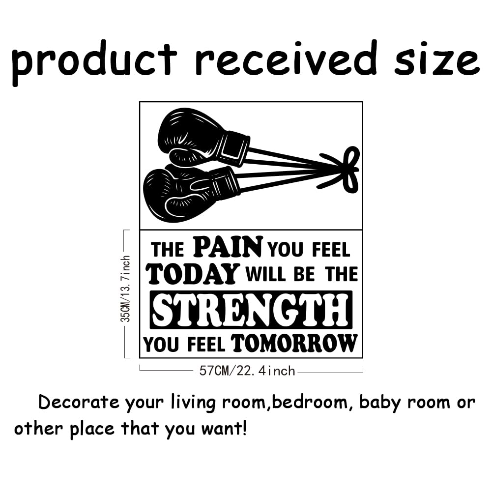 SUPERDANT Boxing Wall Stickers Inspirational Quotes Wall Decals Boxing Glove Walls Art Murals Peel and Stick Black Vinyl Art Gym Decor for Gyms Bedroom Living Room Boys Room 57x35cm - Image 2