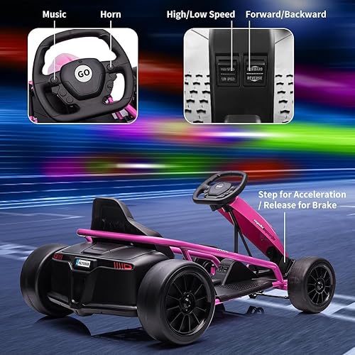 Miniatura 3 de Go Kart de 24 V para niños de 8 a 12 años, 300 W x 2 motores extra potentes, batería grande de 9 Ah 8 MPH de alta velocidad con música, bocina,