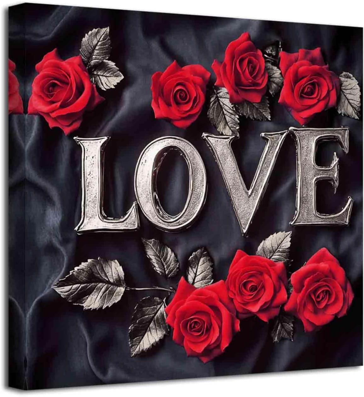 LZIMU Rose Wall Art Rose Flower Pictures Black and White Canvas Prints Love Theme Painting Rustic Romantic Floral Poster Modern Couples Bedroom Bathroom Decor (Red, (16L x 16W))