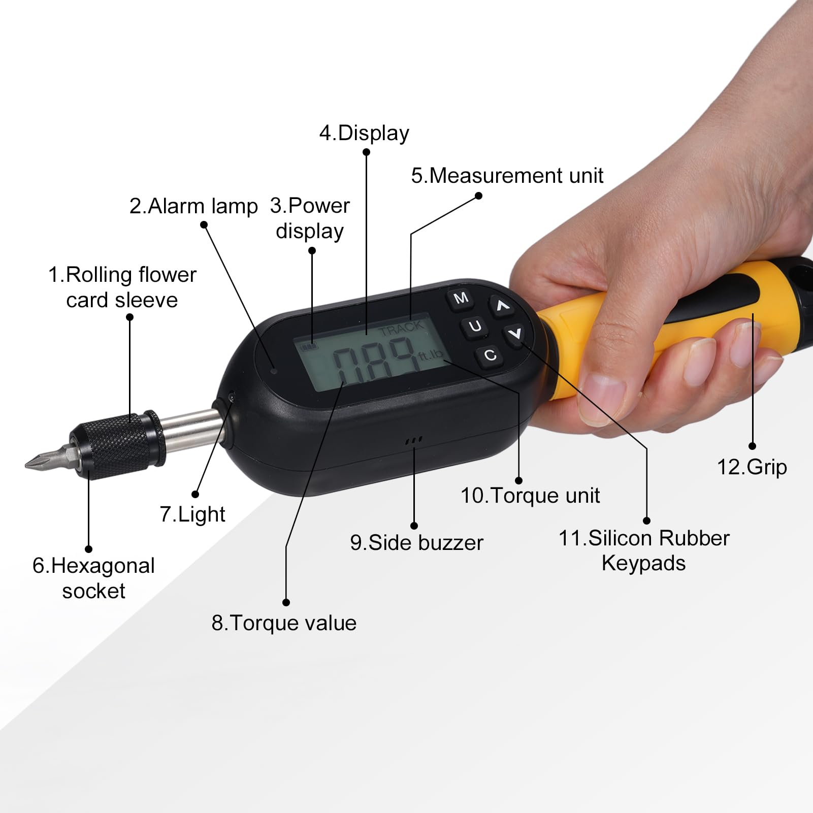 Tournevis Dynamométrique Numérique 1.2-12Nm avec Rétroéclairage LED et Buzzer pour Réparation Vélo Automobile Outils de Serrage Professionnel Précis