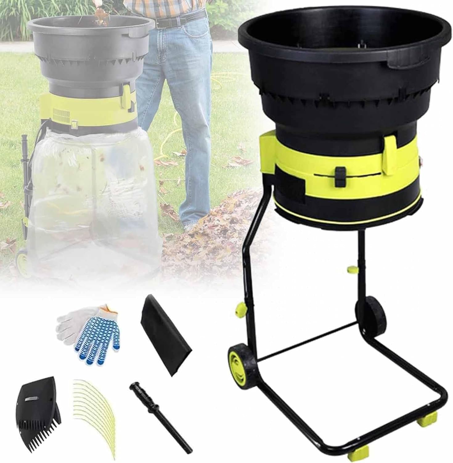 Electric Leaf Mulcher Shredder 2500W with Wheels, 8000RPM Chipper, Garden Cleanup Tool, Composting Machine, Includes Storage Bag 54cm,30mxPowercord (40m)