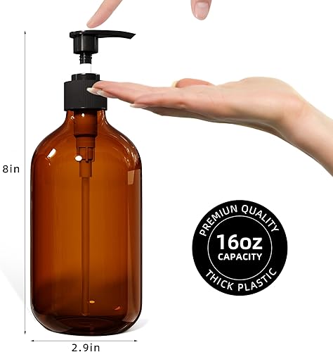Miniatura 5 de Dispensador de jabón para platos de color ámbar para cocina (16 onzas), dispensador de jabón de manos marrón para baño, juego de dispensador de