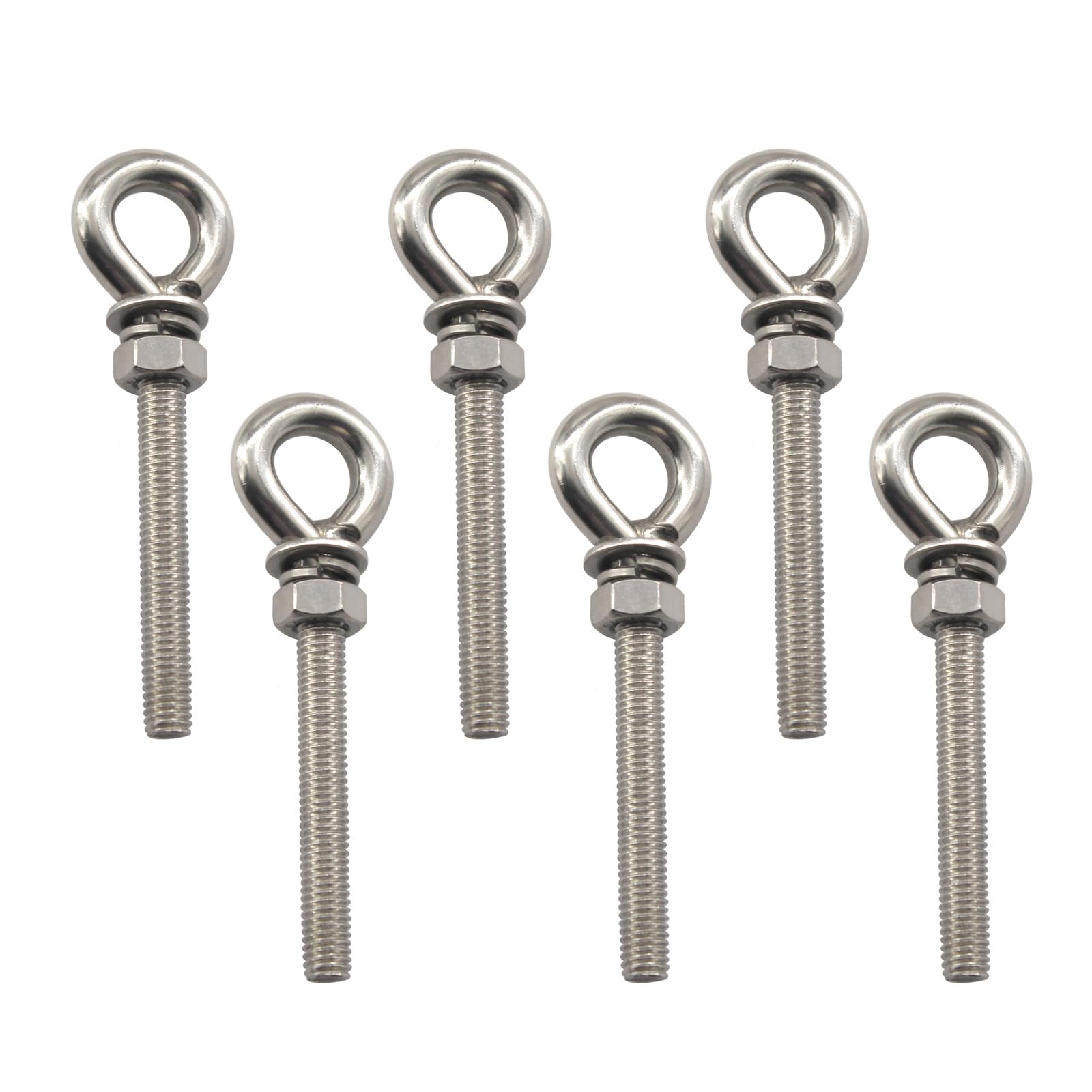 (6 Pieces) M10 304 Stainless Steel Heavy Duty Shoulder Lifting Ring Eye Bolt with hex Nuts Washers